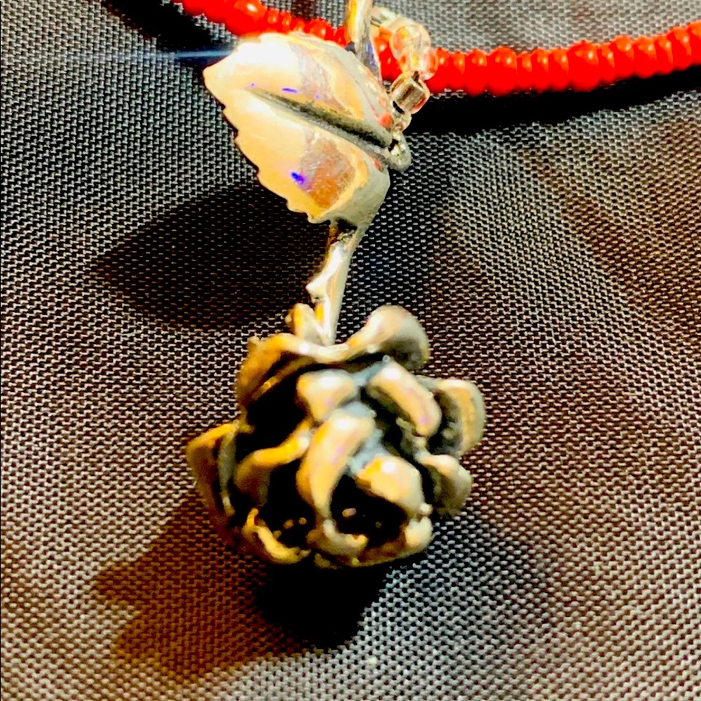 SEED BEAD WITH STERLING SILVER ROSE VINTAGE BEAUTIFUL